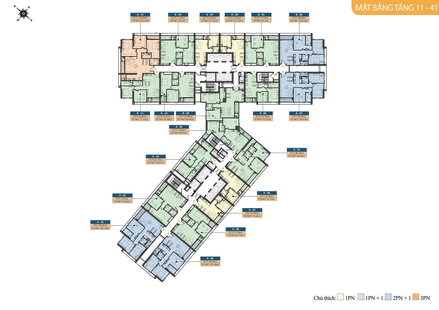 Mặt bằng tầng 11- 41 tòa HH01 dự án Kepler Tower Mỗ Lao Hà Đông